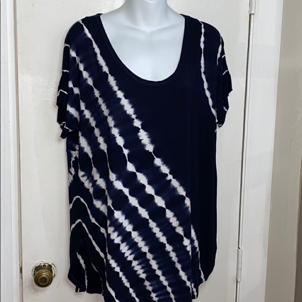 SAINT TROPEZ WEST Navy Tie Die Stripe T-Shirt-L